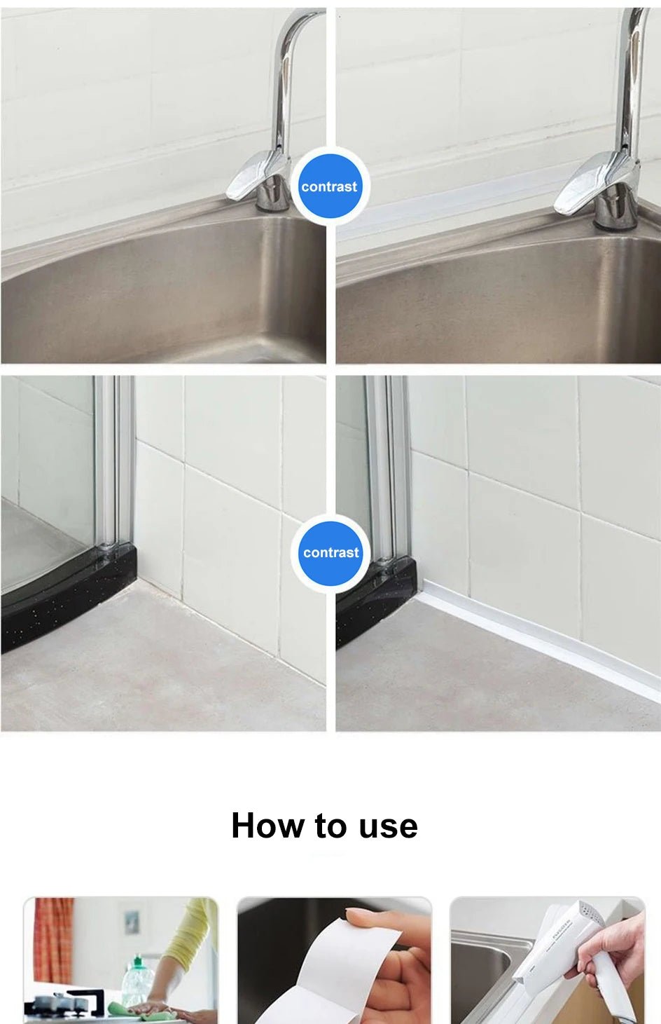 Bande de calfeutrage de bain auto-adhésive