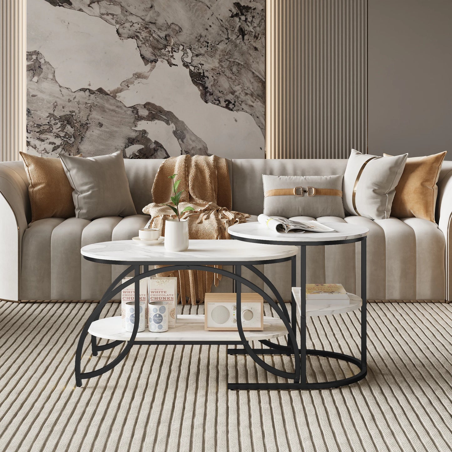 Table basse, lot de 2, structure en métal,