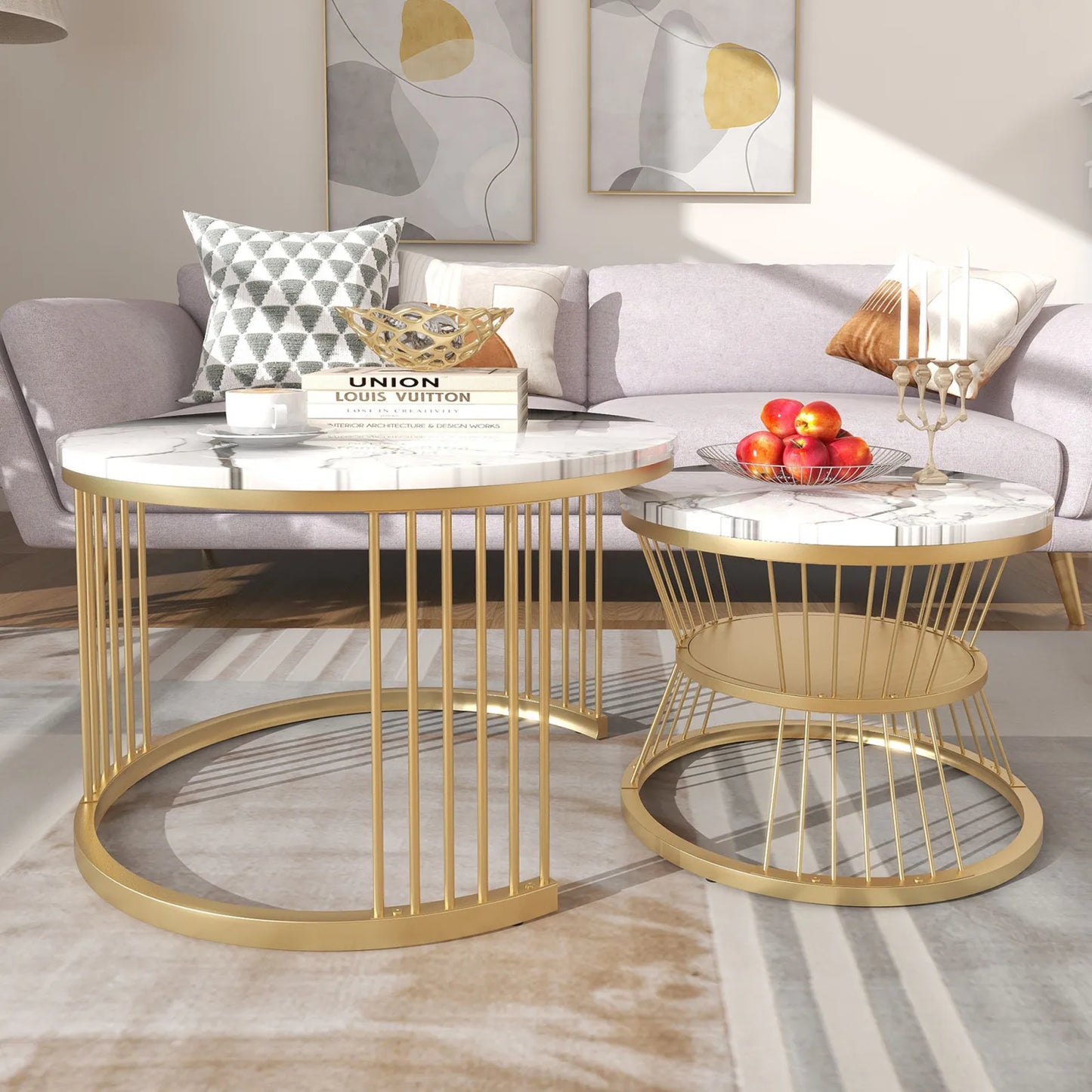 Lot de 2 tables basses ronde  en métal,