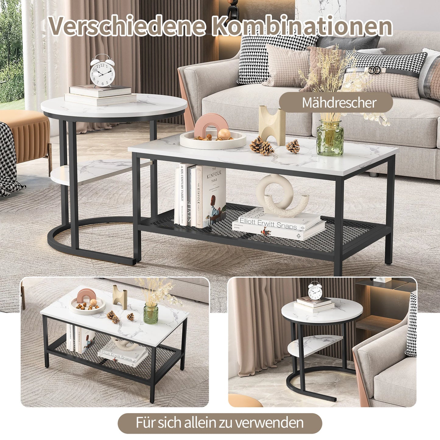 2 tables basses, table d’appoint moderne 2 en 1,