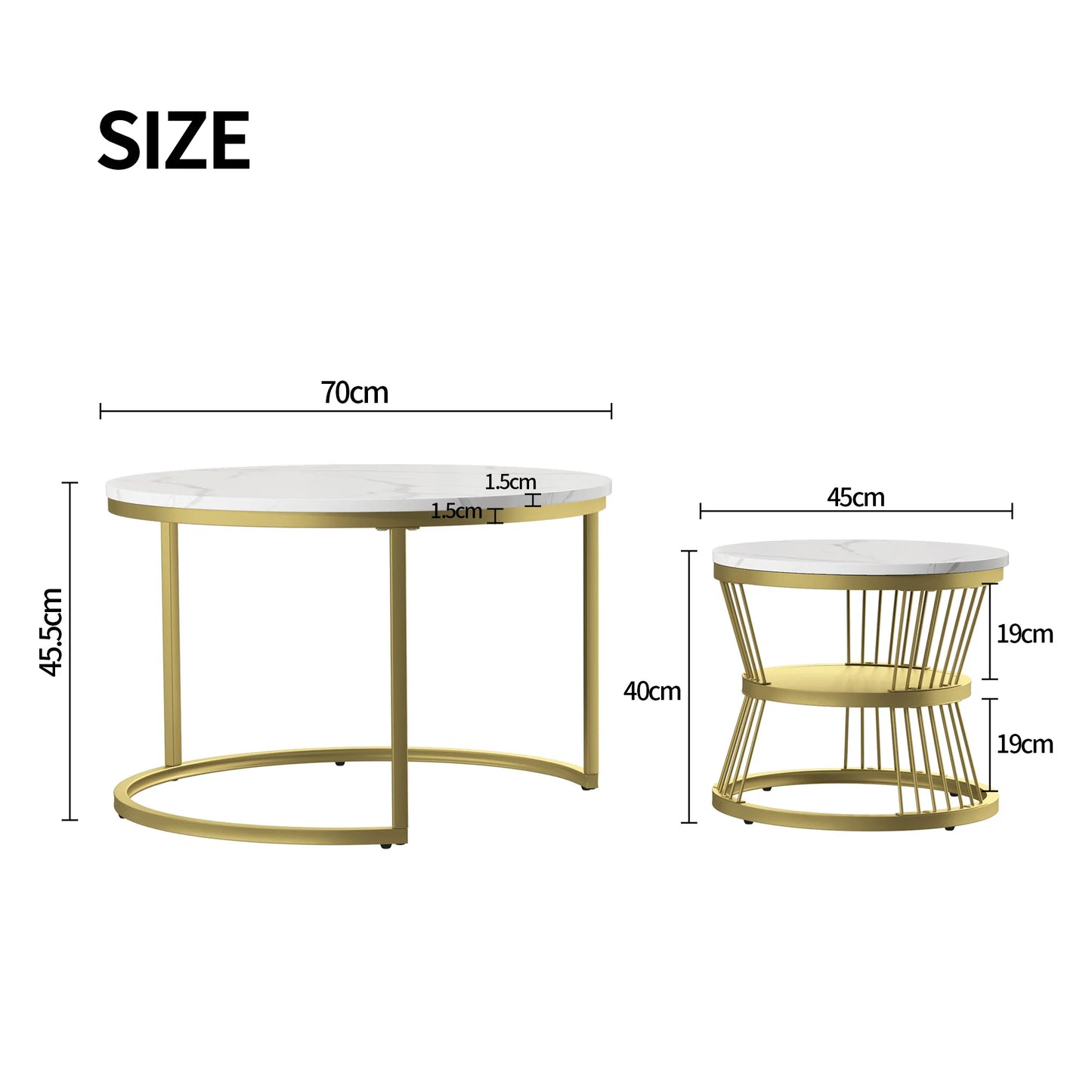 Lot de 2 tables basses ronde  en métal,