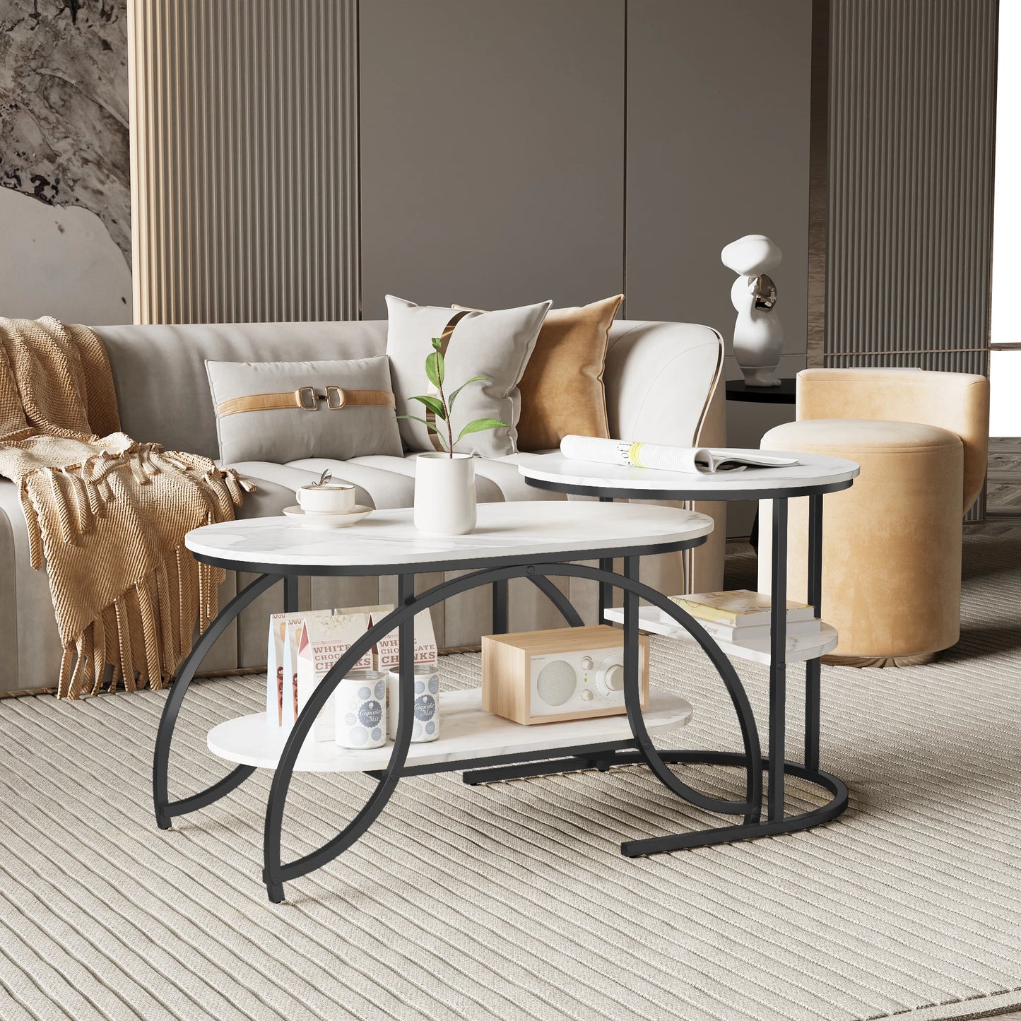 Table basse, lot de 2, structure en métal,