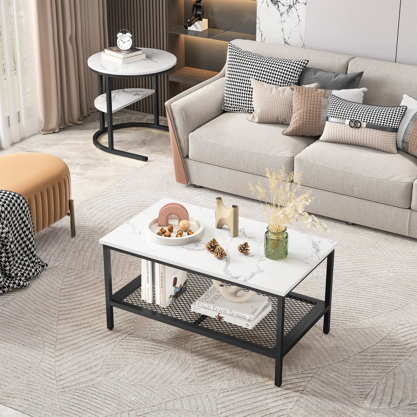 2 tables basses, table d’appoint moderne 2 en 1,