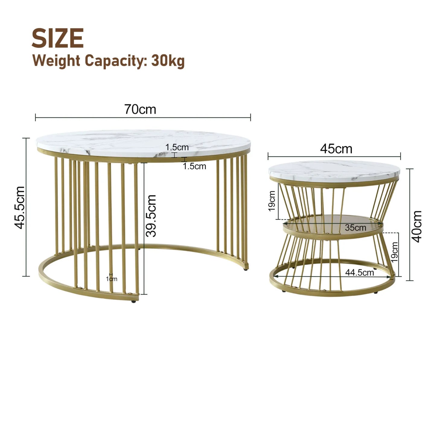 Lot de 2 tables basses ronde  en métal,