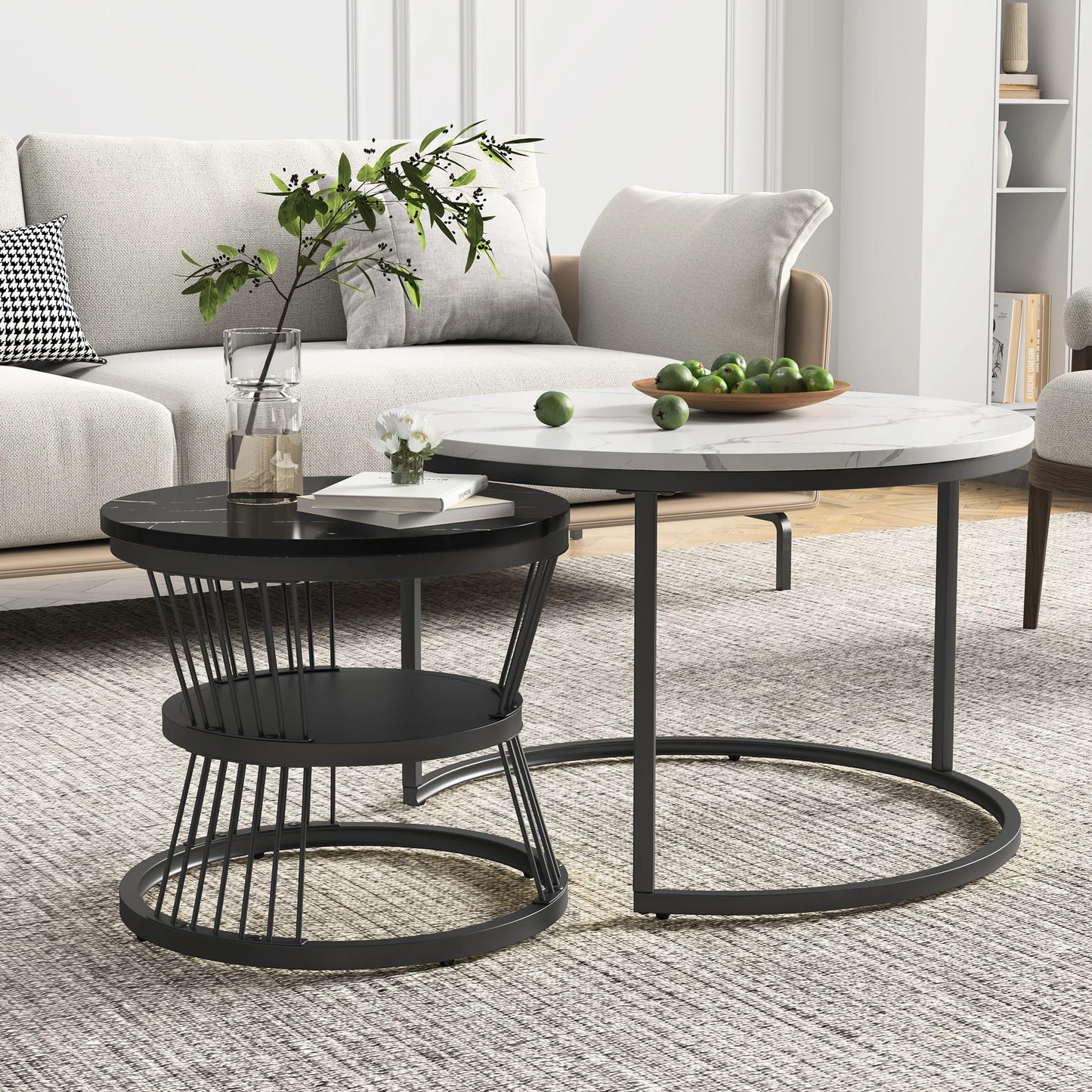 Lot de 2 tables basses ronde  en métal,