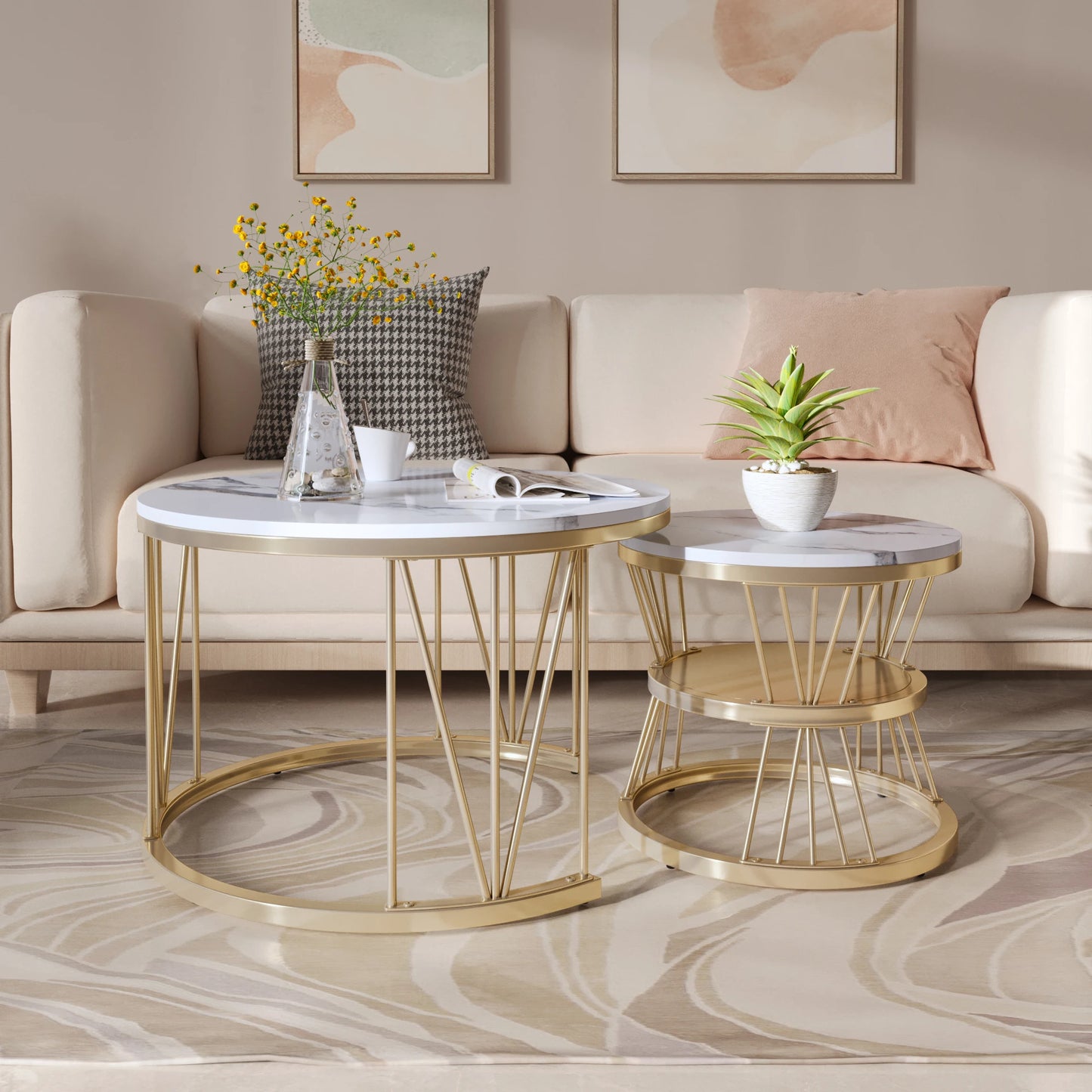 Lot de 2 tables basses ronde  en métal,