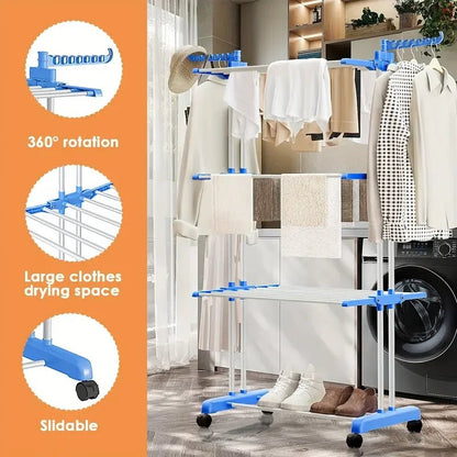 Étendoir à linge pliable rotatif à 3 niveaux