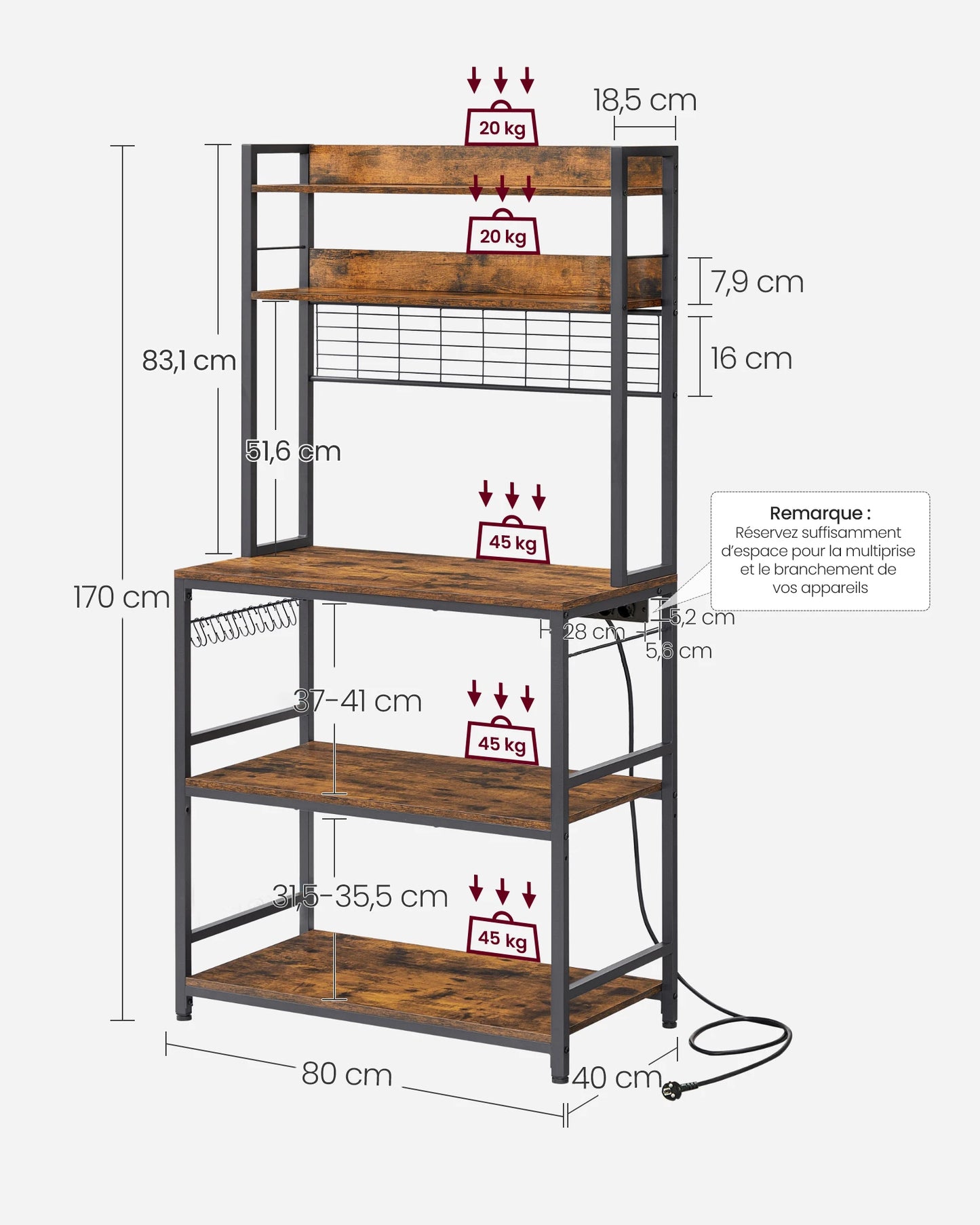 Étagère de Cuisine avec Multiprise,