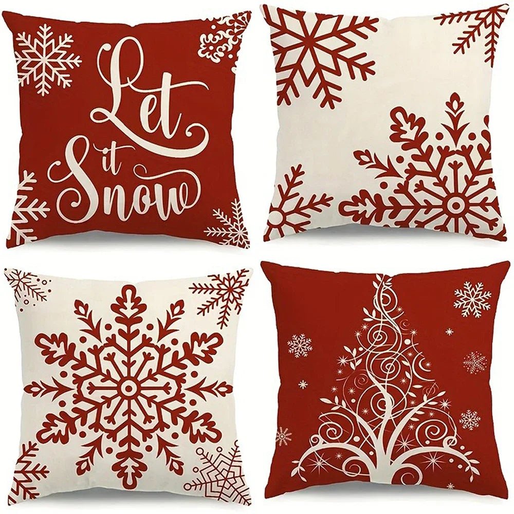 Taie d'oreiller flocon de neige rouge | Festif
