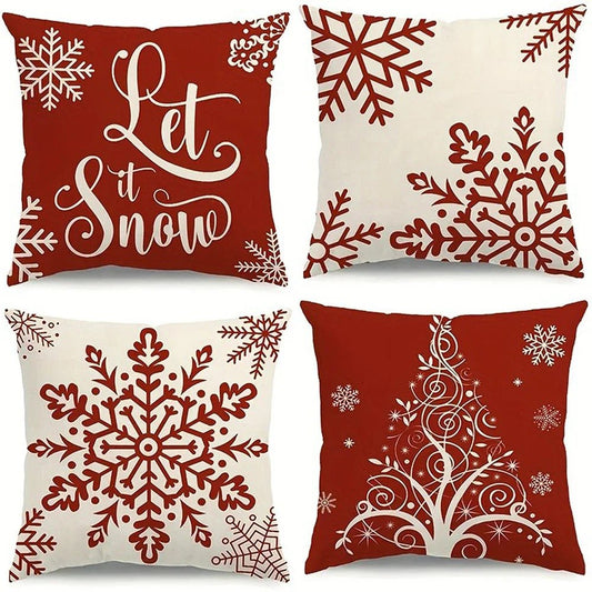 Taie d'oreiller flocon de neige rouge | Festif