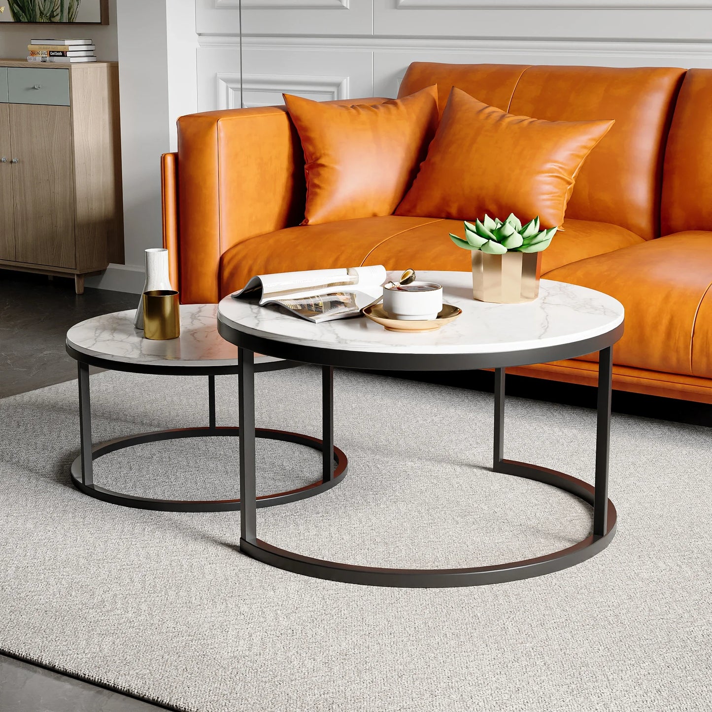 Anajqaqia Lot de deux tables basses rondes modernes, | MarbleDesign