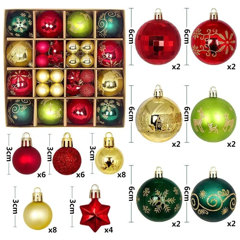 Boule de noël 3/6CM, 44 pièces, ornements de décoration d'arbre de noël