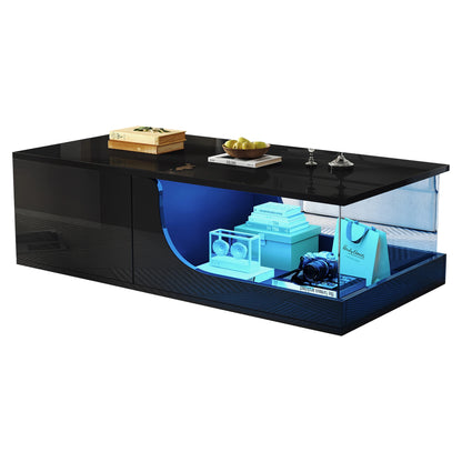 Table basse 100*50*30cm, table de canapé avec 2 tiroirs, table d'appoint de salon brillante, table de salon en MDF, table basse