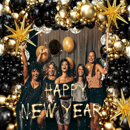 Guirlande de ballons noirs et dorés | Élégance