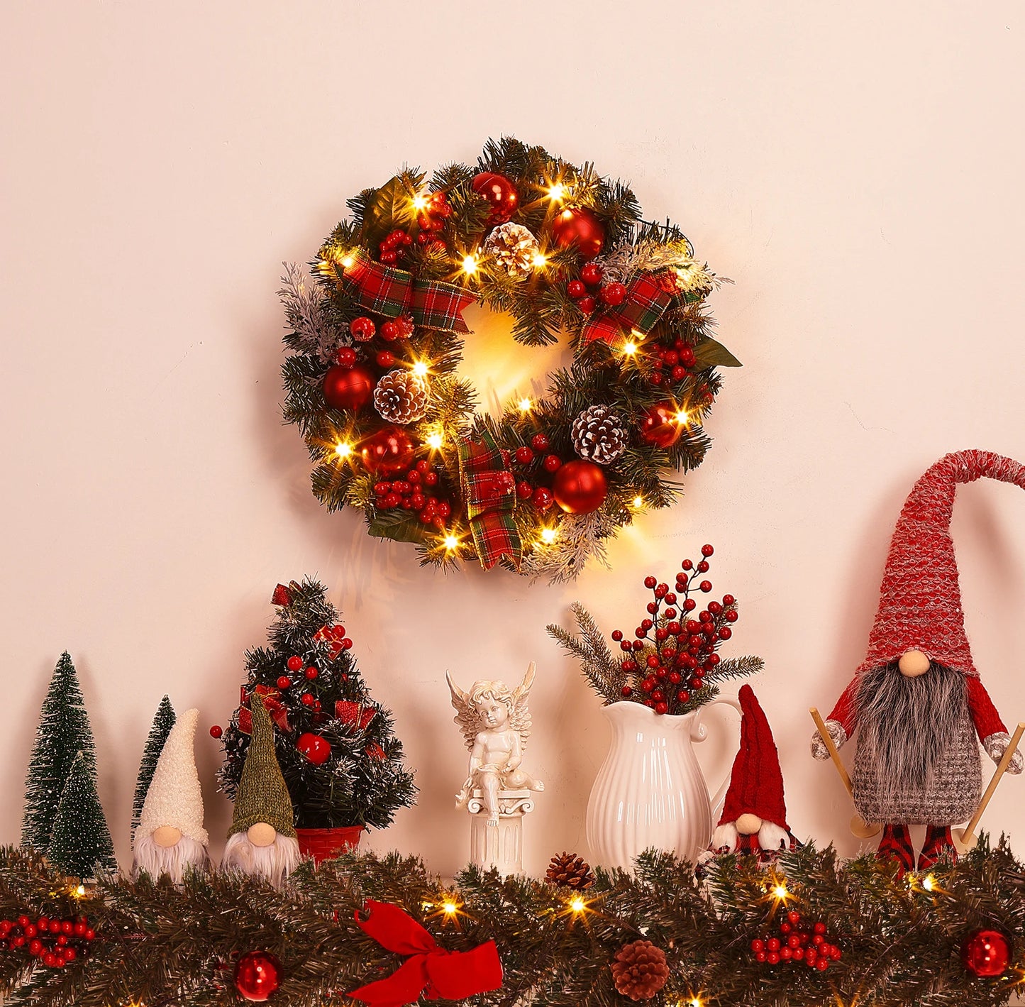 Couronne de Noël de 45 cm avec 15 lumières LED Guirlande