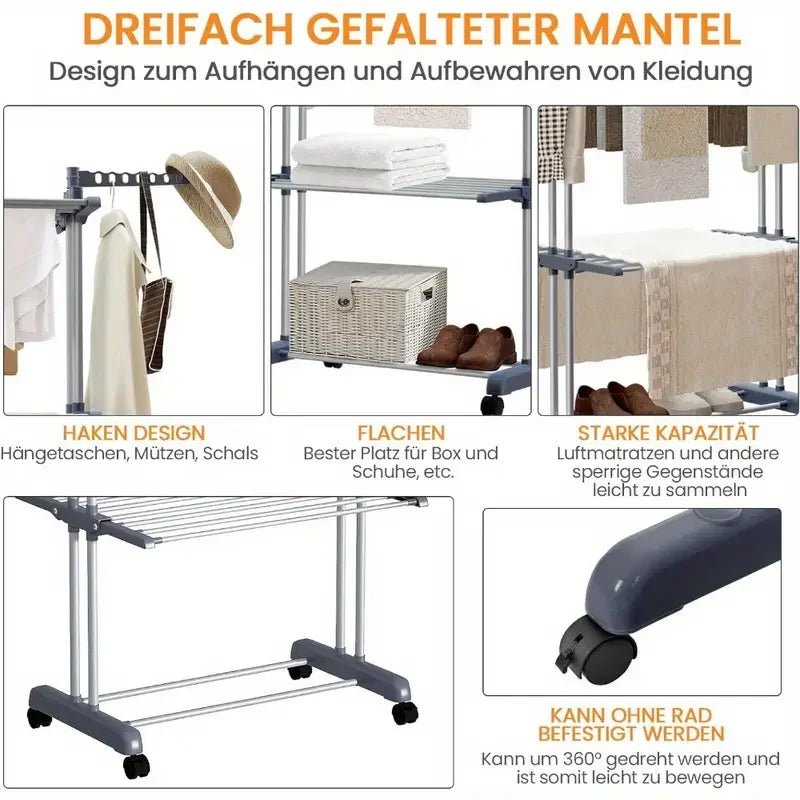 Étendoir à linge pliable rotatif à 3 niveaux