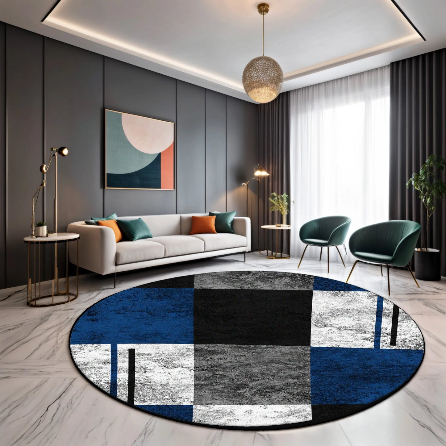 Tapis rond moderne, design géométrique | Élégance