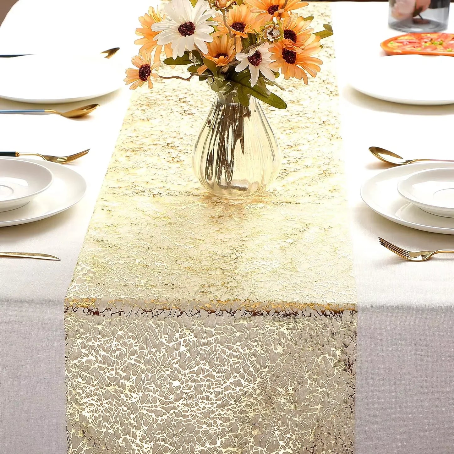 Nappe Table doré à paillettes métalliques