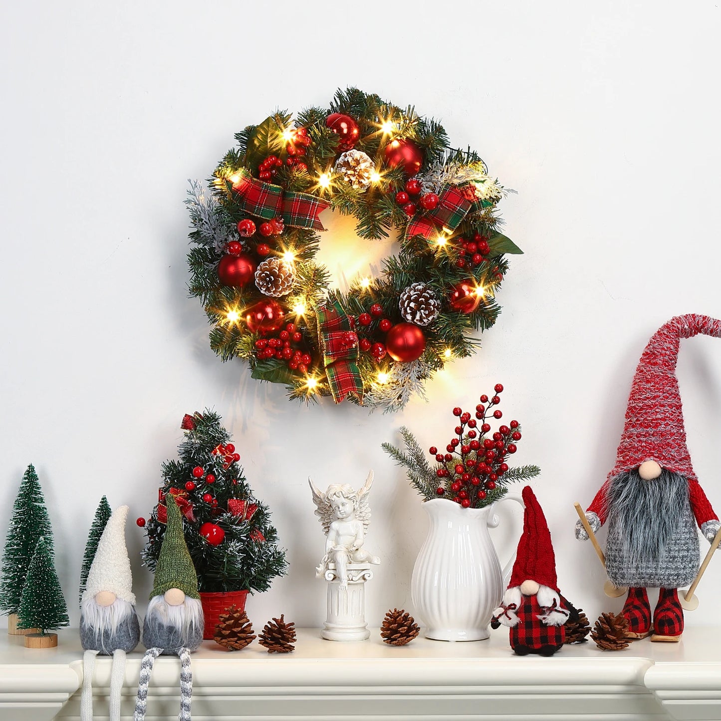 Couronne de Noël de 45 cm avec 15 lumières LED Guirlande