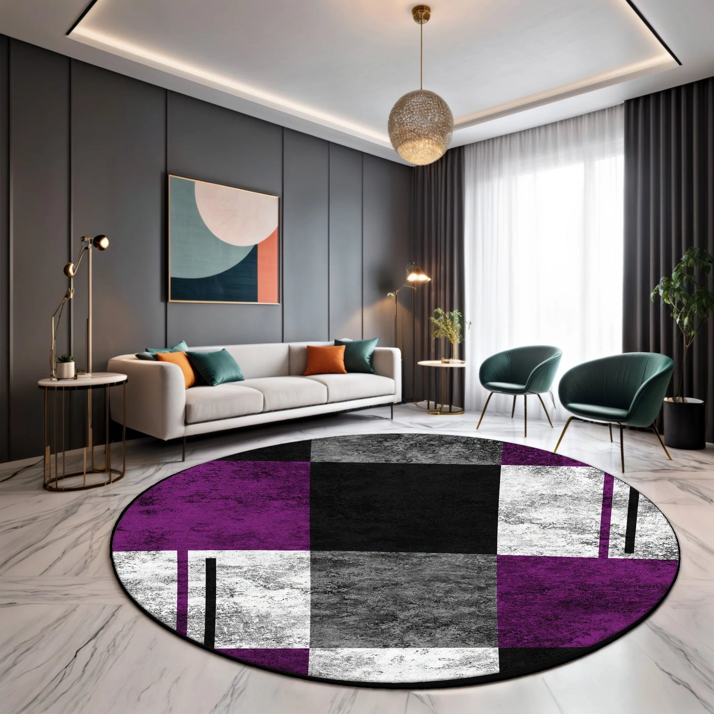 Tapis rond moderne, design géométrique | Élégance