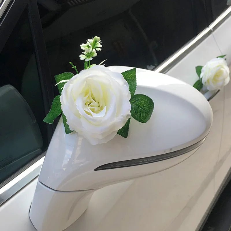 Roses Blanches Artificielles pour Décoration Voiture Mariage | Élégante