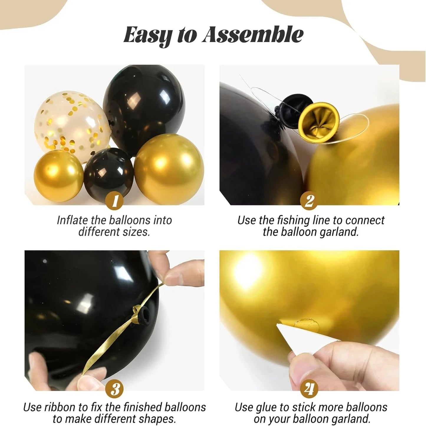 Guirlande de ballons noirs et dorés | Élégance