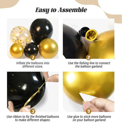 Guirlande de ballons noirs et dorés | Élégance