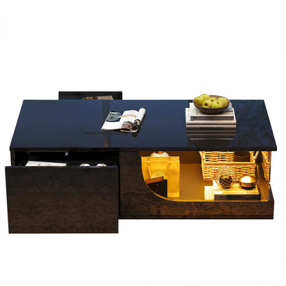 Table basse 100*50*30cm, table de canapé avec 2 tiroirs, table d'appoint de salon brillante, table de salon en MDF, table basse