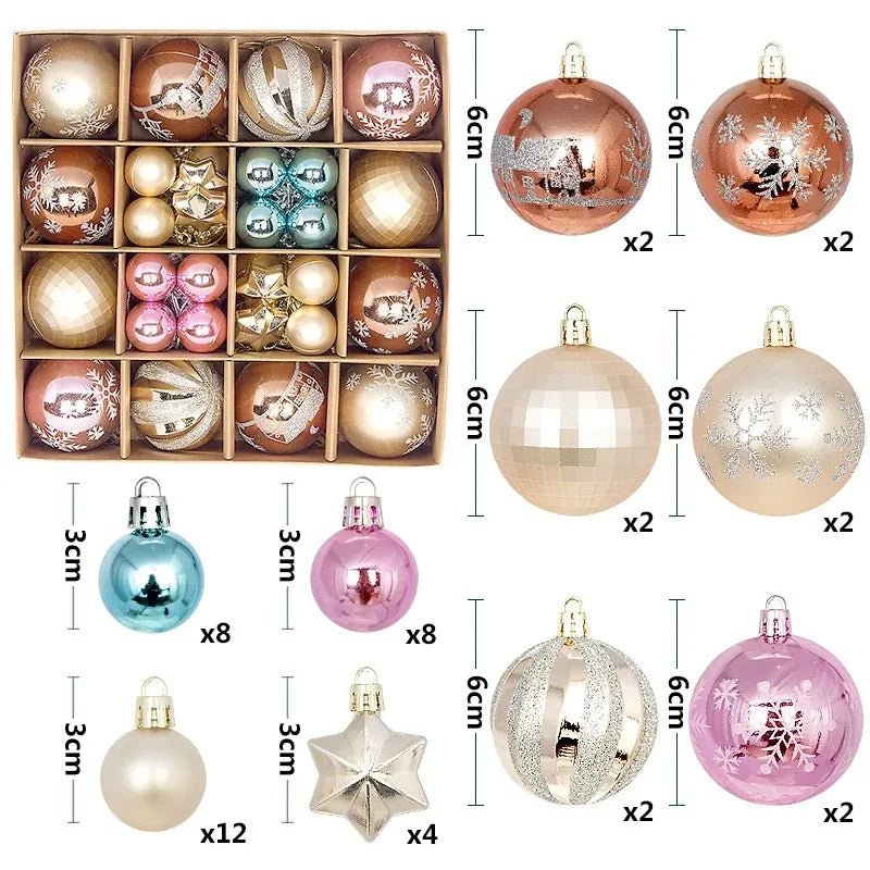 Boule de noël 3/6CM, 44 pièces, ornements de décoration d'arbre de noël