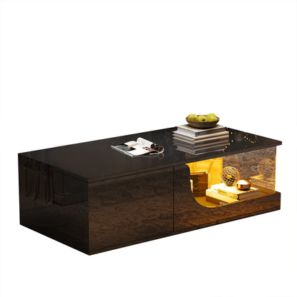 Table basse 100*50*30cm, table de canapé avec 2 tiroirs, table d'appoint de salon brillante, table de salon en MDF, table basse