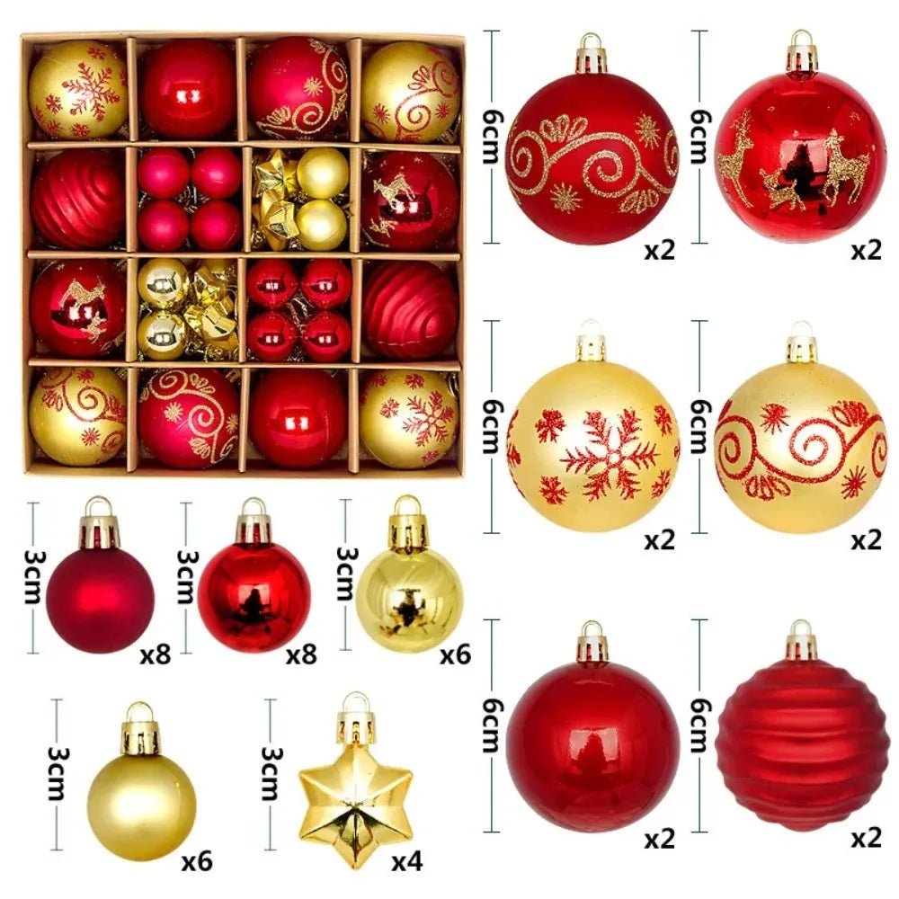 Boule de noël 3/6CM, 44 pièces, ornements de décoration d'arbre de noël