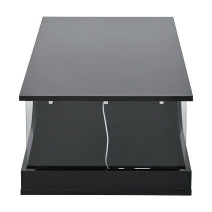 Table basse 100*50*30cm, table de canapé avec 2 tiroirs, table d'appoint de salon brillante, table de salon en MDF, table basse