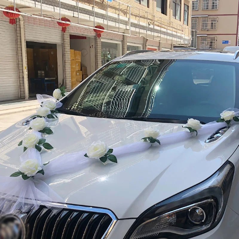 Roses Blanches Artificielles pour Décoration Voiture Mariage | Élégante