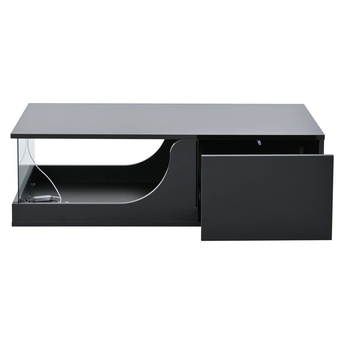 Table basse 100*50*30cm, table de canapé avec 2 tiroirs, table d'appoint de salon brillante, table de salon en MDF, table basse