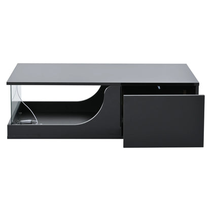 Table basse 100*50*30cm, table de canapé avec 2 tiroirs, table d'appoint de salon brillante, table de salon en MDF, table basse