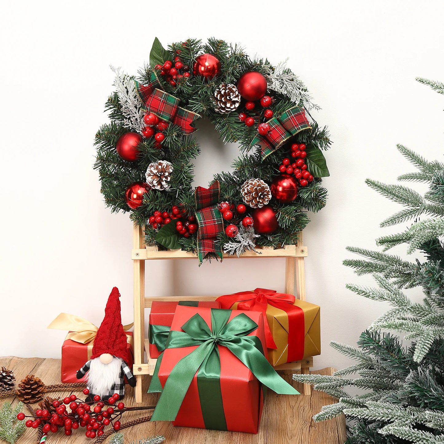 Couronne de Noël de 45 cm avec 15 lumières LED Guirlande