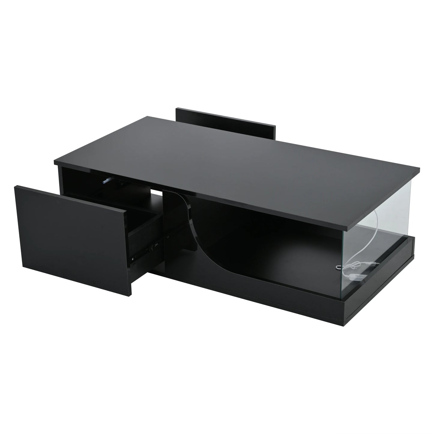 Table basse 100*50*30cm, table de canapé avec 2 tiroirs, table d'appoint de salon brillante, table de salon en MDF, table basse