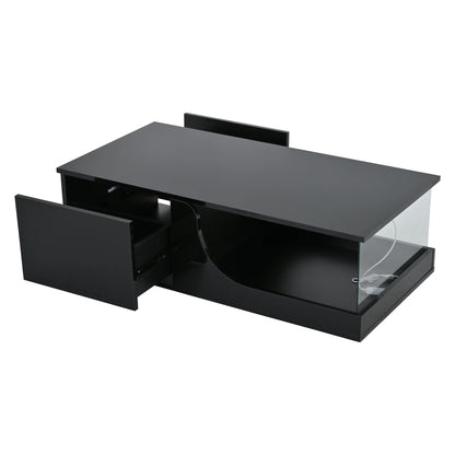 Table basse 100*50*30cm, table de canapé avec 2 tiroirs, table d'appoint de salon brillante, table de salon en MDF, table basse