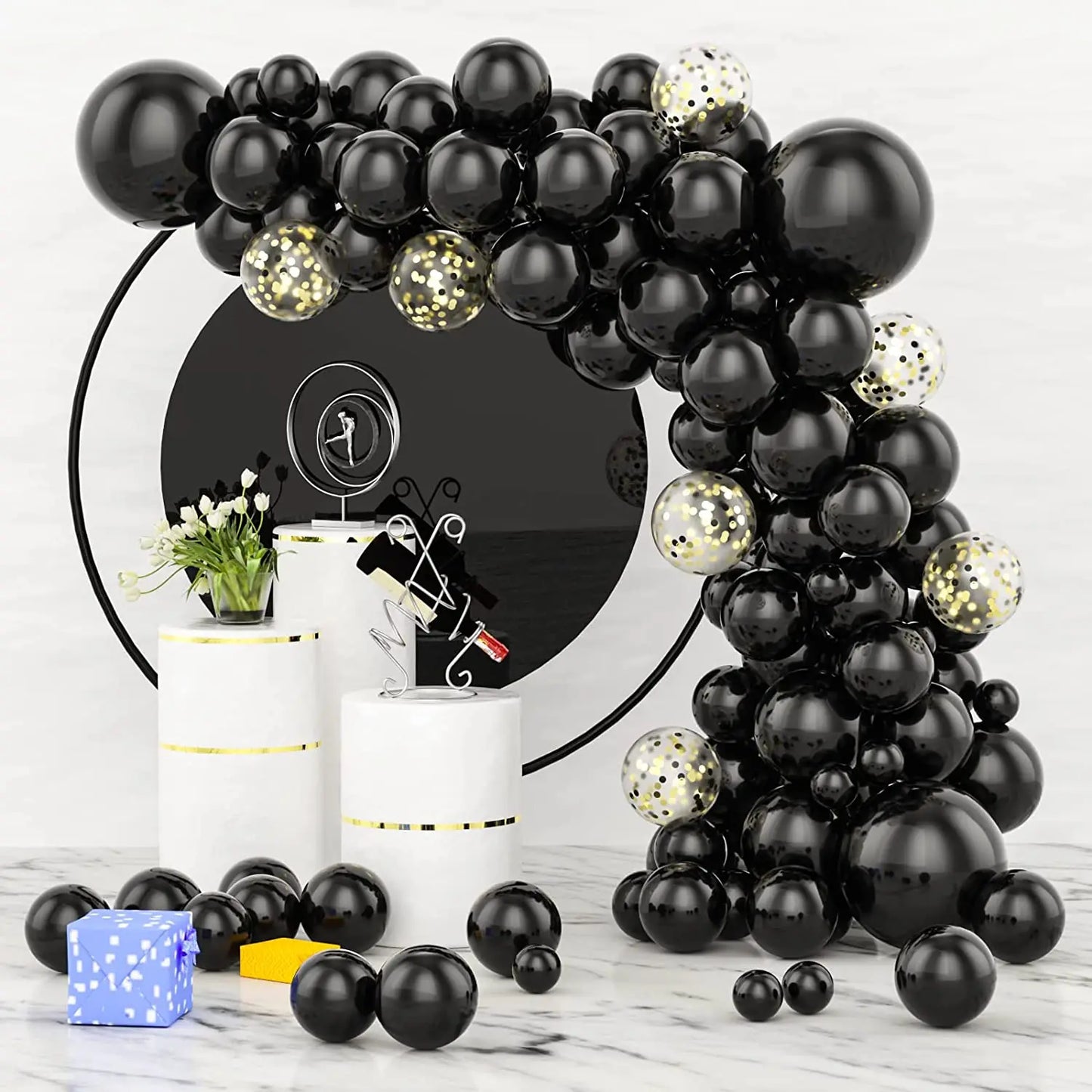 Guirlande de ballons noirs et dorés | Élégance