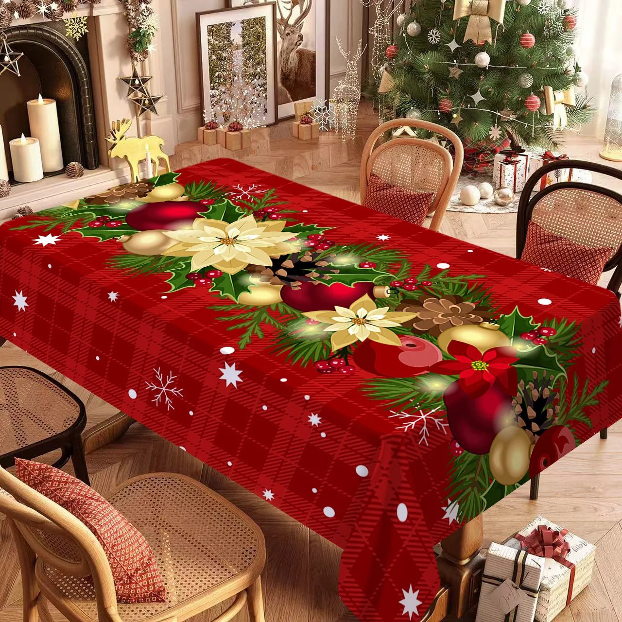 Nappe rectangulaire de noël, Design Poinsettia pour fête