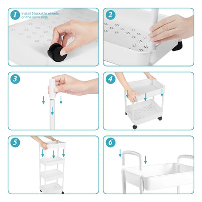 Chariot utilitaire roulant en plastique avec poignée | Multifonction