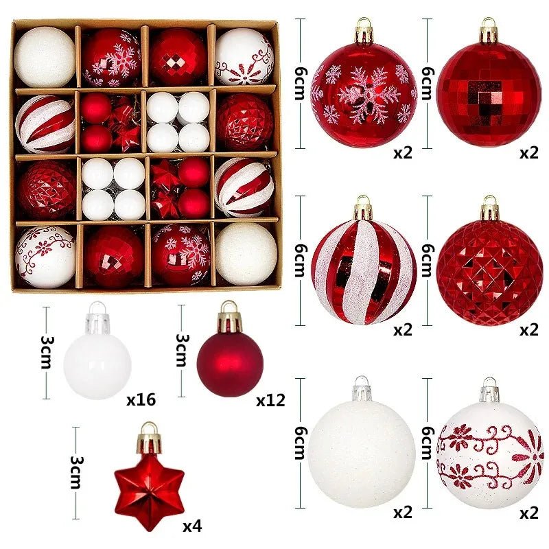 Boule de noël 3/6CM, 44 pièces, ornements de décoration d'arbre de noël