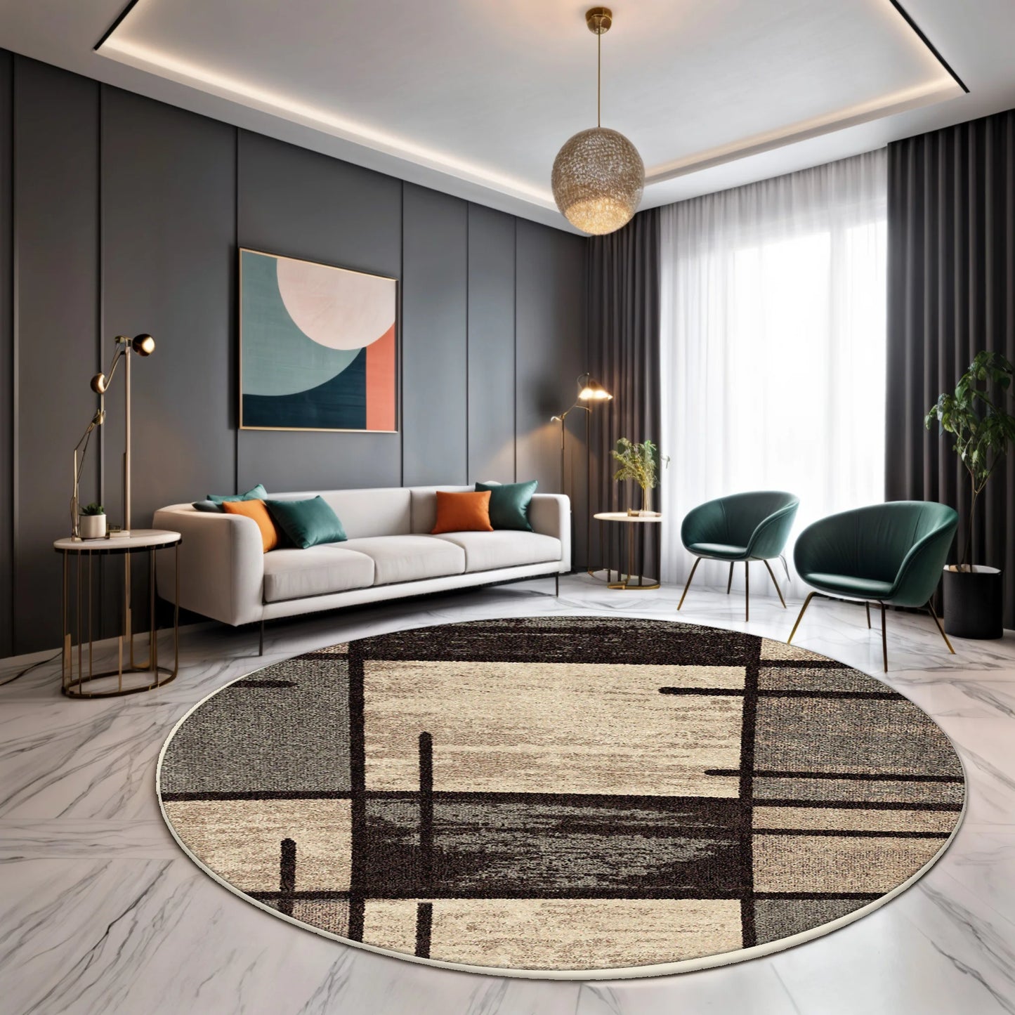 Tapis rond moderne, design géométrique | Élégance