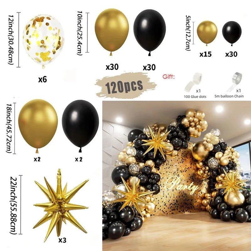 Guirlande de ballons noirs et dorés | Élégance