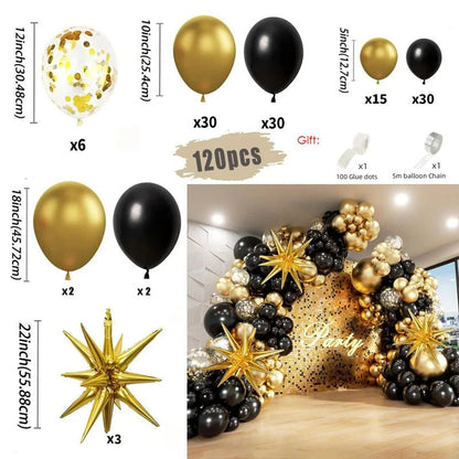 Guirlande de ballons noirs et dorés | Élégance