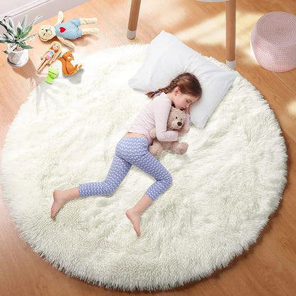 Tapis rond en peluche Super doux, blanc moelleux, pour Salon, décoration de maison,