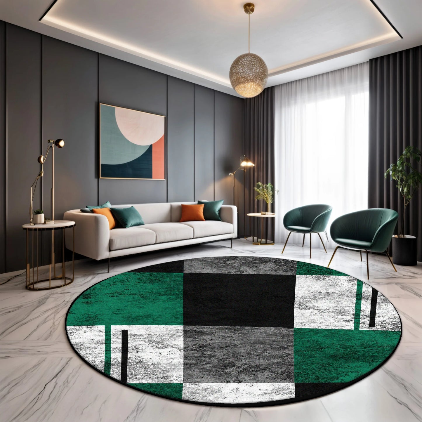 Tapis rond moderne, design géométrique | Élégance