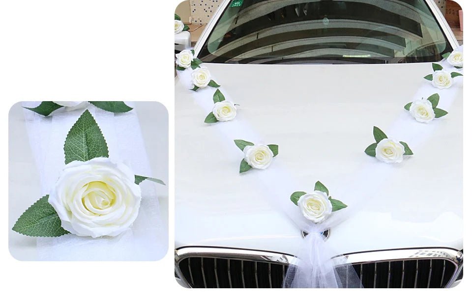Roses Blanches Artificielles pour Décoration Voiture Mariage | Élégante