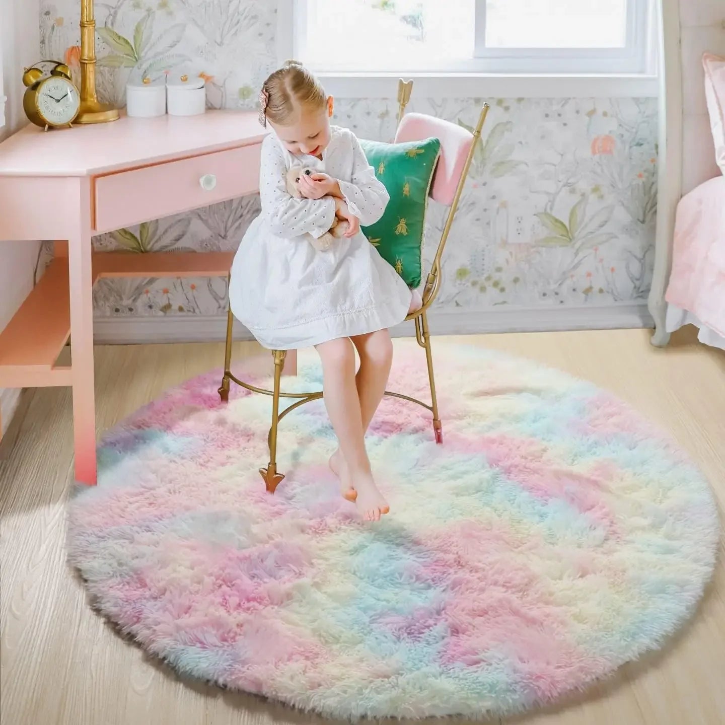 Tapis rond en peluche Super doux, blanc moelleux, pour Salon, décoration de maison,