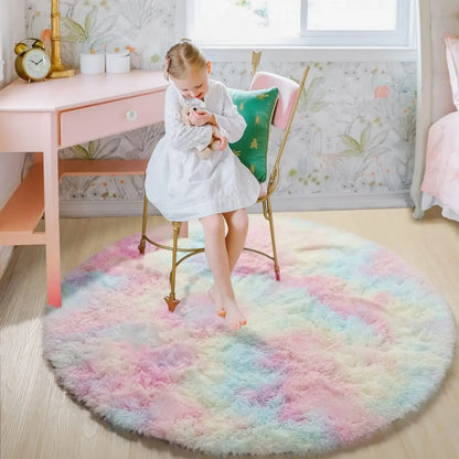 Tapis rond en peluche Super doux, blanc moelleux, pour Salon, décoration de maison,